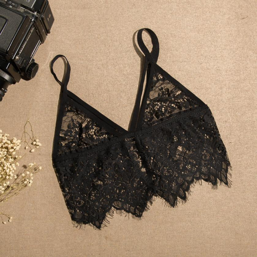 Women Crop Tops Hollow Out Camis Translucent Underwear Sheer Lace Frenum Strap Lingerie Bra Tops #2154-Dollar Bargains Online Shopping Australia