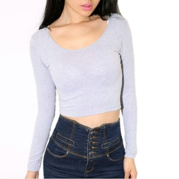 Fashion Sexy Women Crooped Tops Long Sleeve Clubwear Tops Cropped T-shirt-Dollar Bargains Online Shopping Australia
