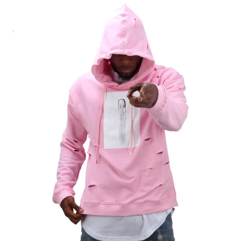 hot mens hip hop pink hoodies sweat suit tracksuit men with the hole hoodies men fashion set winter male streetwear-Dollar Bargains Online Shopping Australia