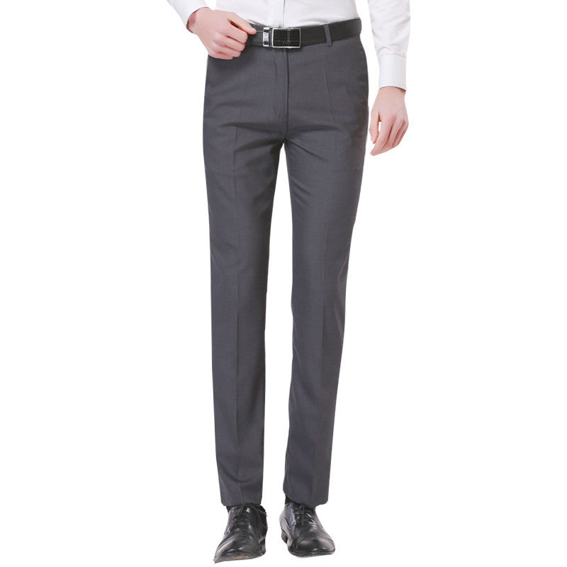 Autumn Men's Gray-Solid Suit Separate Pant Flat-Front Slim Fit Unelastic Lightweight Wrinkle-resistant Business Dress Pants-Dollar Bargains Online Shopping Australia