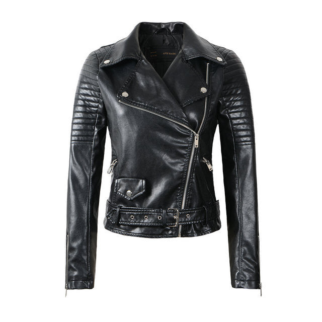 Fashion Women Faux Leather Jacket Ladies Motorcycle PU Black Long Sleeve Coat with Belt-Dollar Bargains Online Shopping Australia