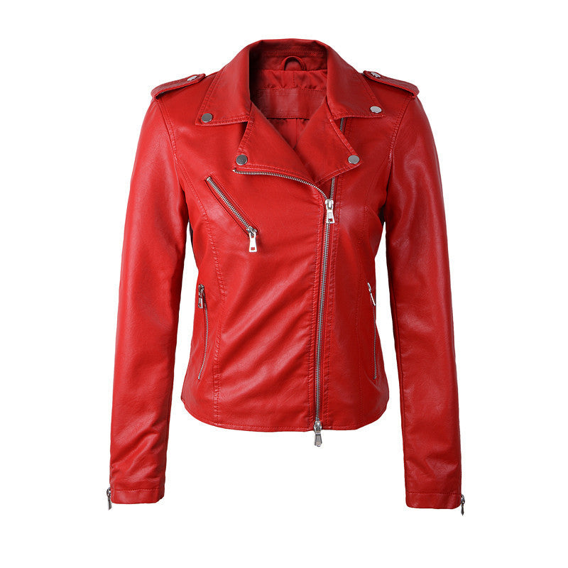 high Autumn Winter Fashion Turn-down Collar Short Leather Jacket Black Slim Red Leather Coat Drop-Dollar Bargains Online Shopping Australia