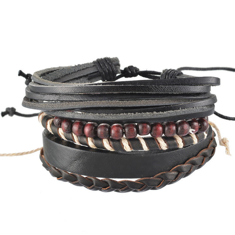 1Set 4pcs Braided Adjustable Leather popular Bracelet Cuff Women Men`s Casual Jewelry-Dollar Bargains Online Shopping Australia