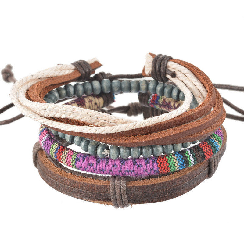 1Set 4pcs Braided Adjustable Leather popular Bracelet Cuff Women Men`s Casual Jewelry-Dollar Bargains Online Shopping Australia