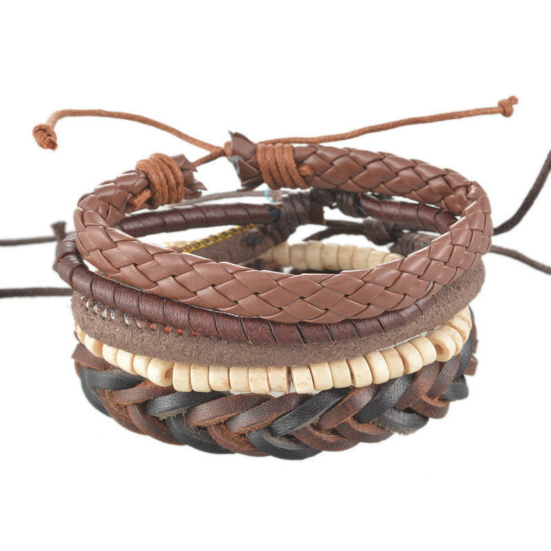 1Set 4pcs Braided Adjustable Leather popular Bracelet Cuff Women Men`s Casual Jewelry-Dollar Bargains Online Shopping Australia