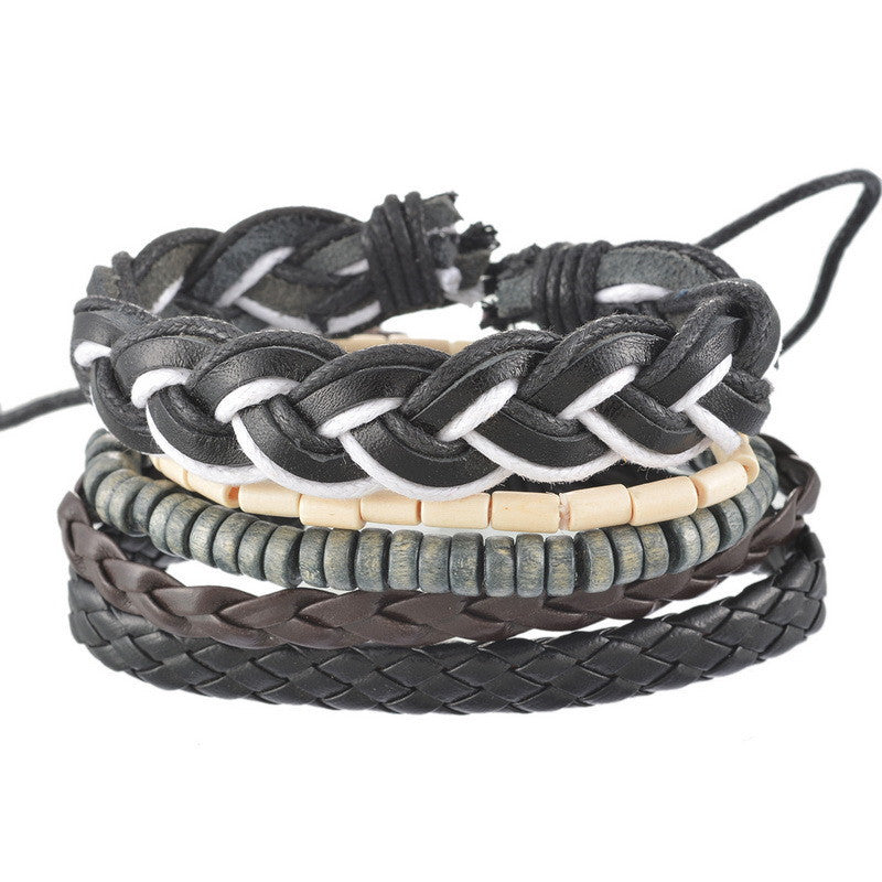 1Set 4pcs Braided Adjustable Leather popular Bracelet Cuff Women Men`s Casual Jewelry-Dollar Bargains Online Shopping Australia