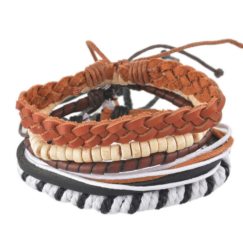 1Set 4pcs Braided Adjustable Leather popular Bracelet Cuff Women Men`s Casual Jewelry-Dollar Bargains Online Shopping Australia