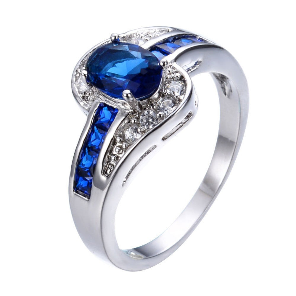 JUNXIN Unique Sapphire Jewelry Blue Oval Zircon Stone Ring White Gold Filled Wedding Engagement Rings For Women Men RW0375-Dollar Bargains Online Shopping Australia