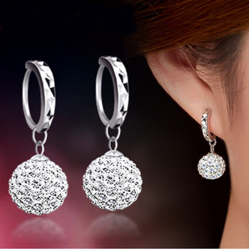 High Quality Luxury Super Flash Full Bling Crystal Shamballa Princess Ball 925 Sterling Silver Women Stud Earrings Party Jewelry-Dollar Bargains Online Shopping Australia