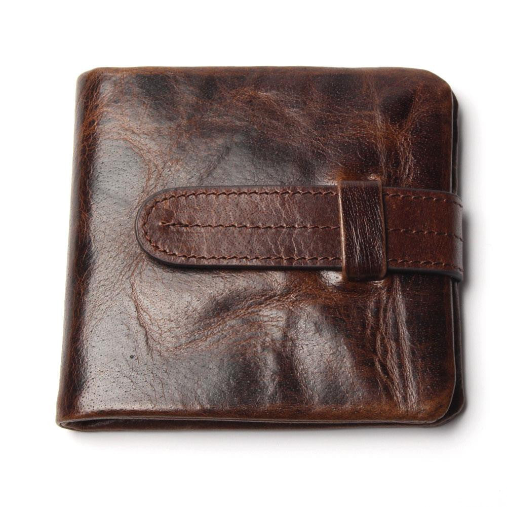Luxury Vintage Casual 100% Real Genuine Cowhide Oil Wax Leather Men Short Bifold Wallet Wallets Purse Coin Pocket Male Zipper-Dollar Bargains Online Shopping Australia