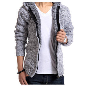 Men's Fashion Solid Thick Warm Sweater Male Casual Hooded Winter Wear Fur Lining Sweater MZM179-Dollar Bargains Online Shopping Australia