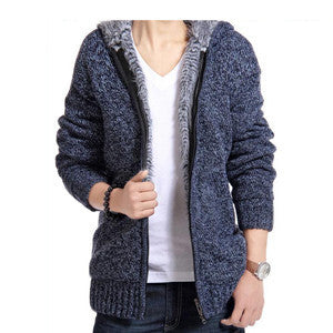 Men's Fashion Solid Thick Warm Sweater Male Casual Hooded Winter Wear Fur Lining Sweater MZM179-Dollar Bargains Online Shopping Australia