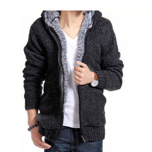 Men's Fashion Solid Thick Warm Sweater Male Casual Hooded Winter Wear Fur Lining Sweater MZM179-Dollar Bargains Online Shopping Australia