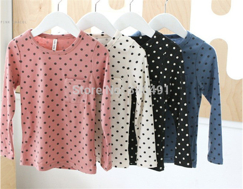 Korean Baby Kids Girl Dots Long Sleeve T-shirt Tops Blouse Tee Shirt 2-7Year-Dollar Bargains Online Shopping Australia