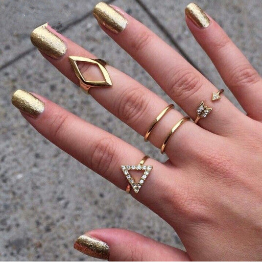 R005 18K gold Plating Rhinestone Trangle rhombus Arrow Finger Rings Set ,5pcs/set Fashion Jewelry .-Dollar Bargains Online Shopping Australia