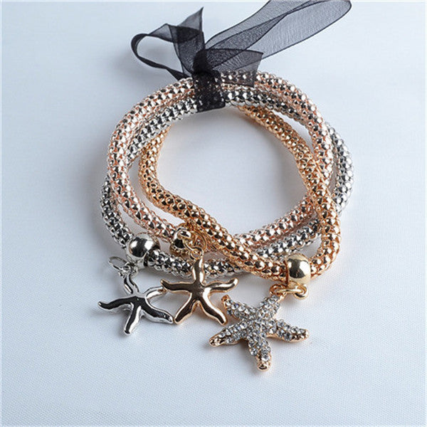 arrival 3Pcs/set Multilayer Bracelets starfish/love Charm Bracelets for women/girls Valentine's Day gifts-Dollar Bargains Online Shopping Australia