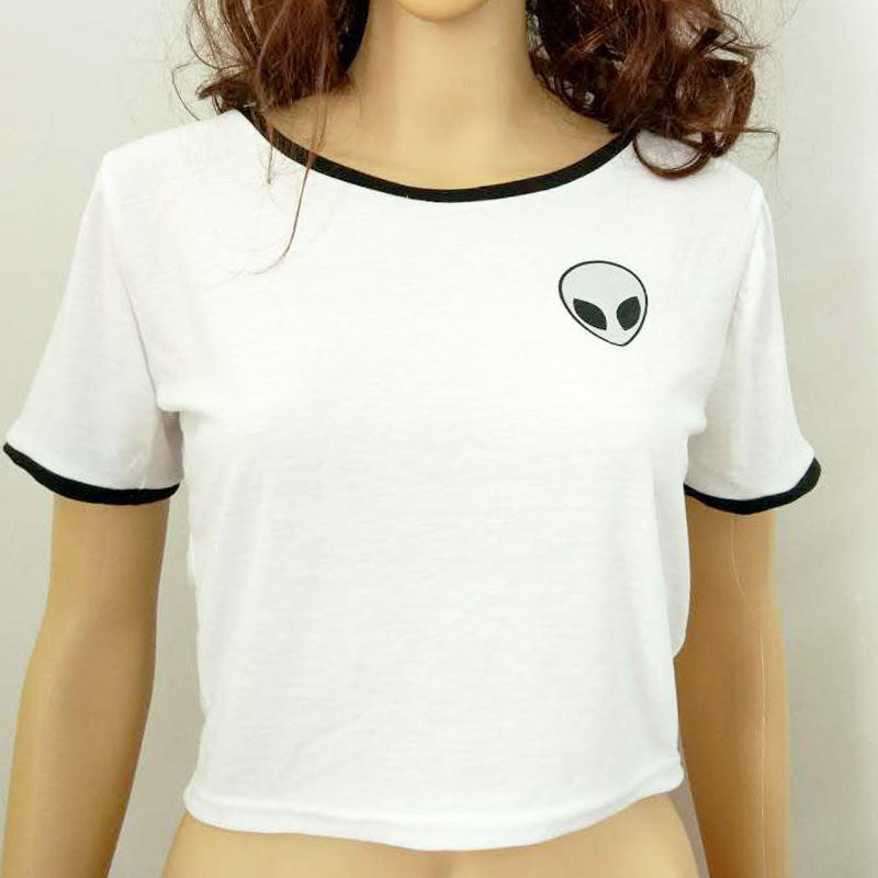 Alien UFO Printed Short Top Shirt Tee Fashion Women T-shirt Tumblr Tops Female kawaii Funny-Dollar Bargains Online Shopping Australia