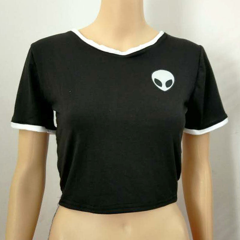 Alien UFO Printed Short Top Shirt Tee Fashion Women T-shirt Tumblr Tops Female kawaii Funny-Dollar Bargains Online Shopping Australia