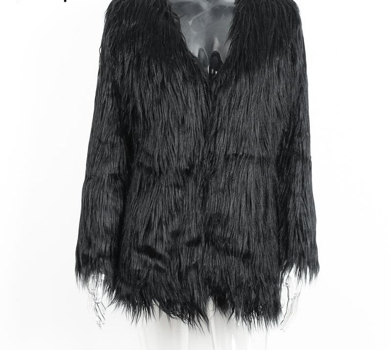 Elegant faux fur coat women Fluffy warm long sleeve female outerwear Black chic autumn winter coat jacket hairy overcoat-Dollar Bargains Online Shopping Australia
