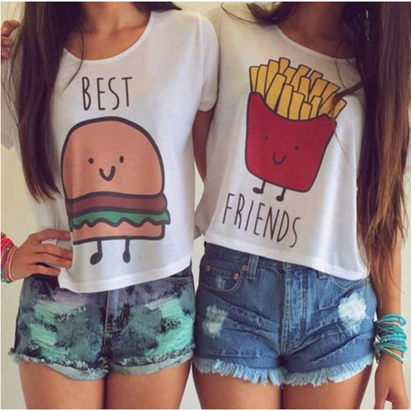 Women Fashion Casual O Neck Short Sleeve Printed Ladies T-shirt Hamburg Chips Best Friends Sexy Tops-Dollar Bargains Online Shopping Australia