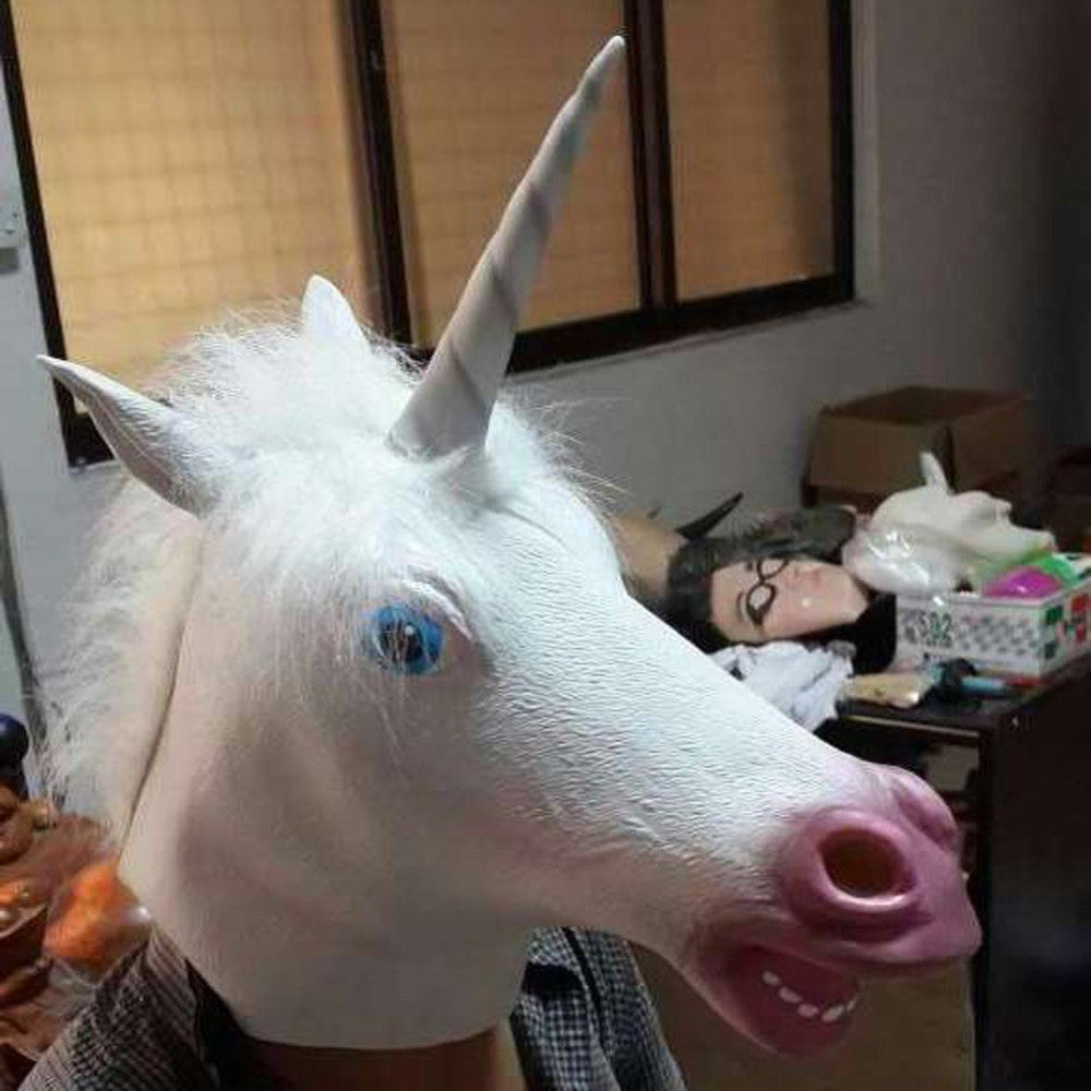 Creepy Unicorn Head Latex Mask Halloween Costume Theater Prank Prop Crazy Masks-Dollar Bargains Online Shopping Australia