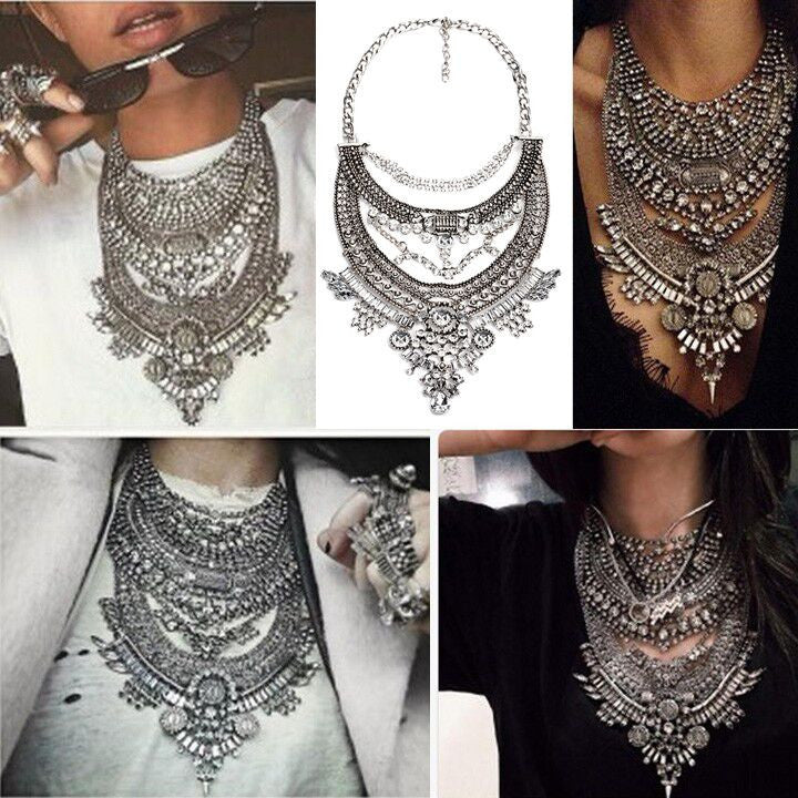 Collar ZA Necklaces & Pendants Vintage Crystal Maxi Choker Statement Silver Collier Femme Boho Big Fashion Women Jewellery-Dollar Bargains Online Shopping Australia