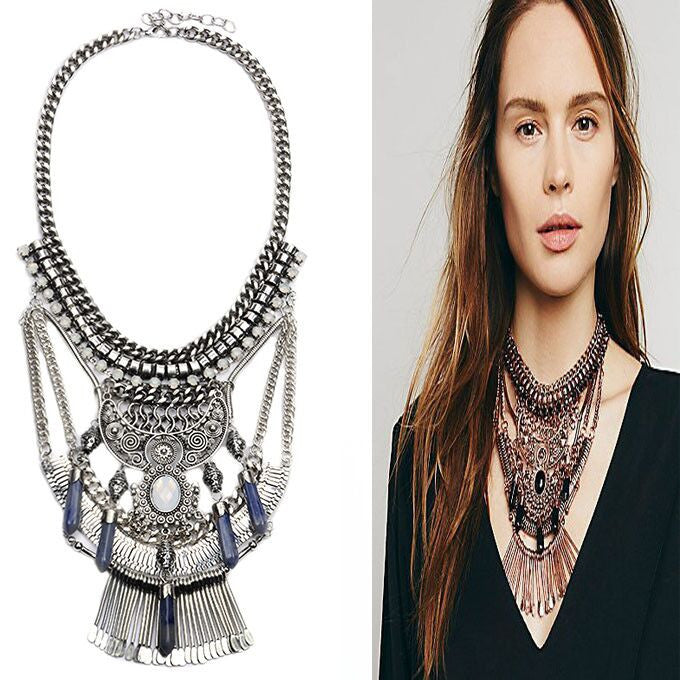 Collar ZA Necklaces & Pendants Vintage Crystal Maxi Choker Statement Silver Collier Femme Boho Big Fashion Women Jewellery-Dollar Bargains Online Shopping Australia