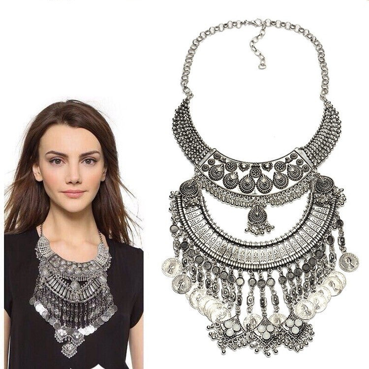 Collar ZA Necklaces & Pendants Vintage Crystal Maxi Choker Statement Silver Collier Femme Boho Big Fashion Women Jewellery-Dollar Bargains Online Shopping Australia