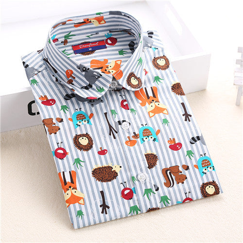 Dioufond Floral Long Sleeve Vintage Blouse Cherry Turn Down Collar Shirt Blusas Feminino Ladies Blouses Womens Tops Fashion-Dollar Bargains Online Shopping Australia