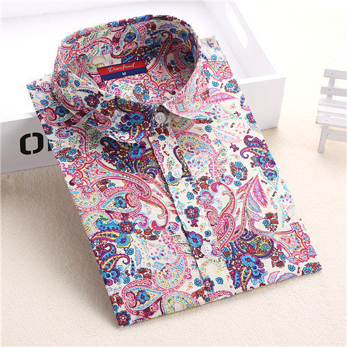 Dioufond Floral Long Sleeve Vintage Blouse Cherry Turn Down Collar Shirt Blusas Feminino Ladies Blouses Womens Tops Fashion-Dollar Bargains Online Shopping Australia