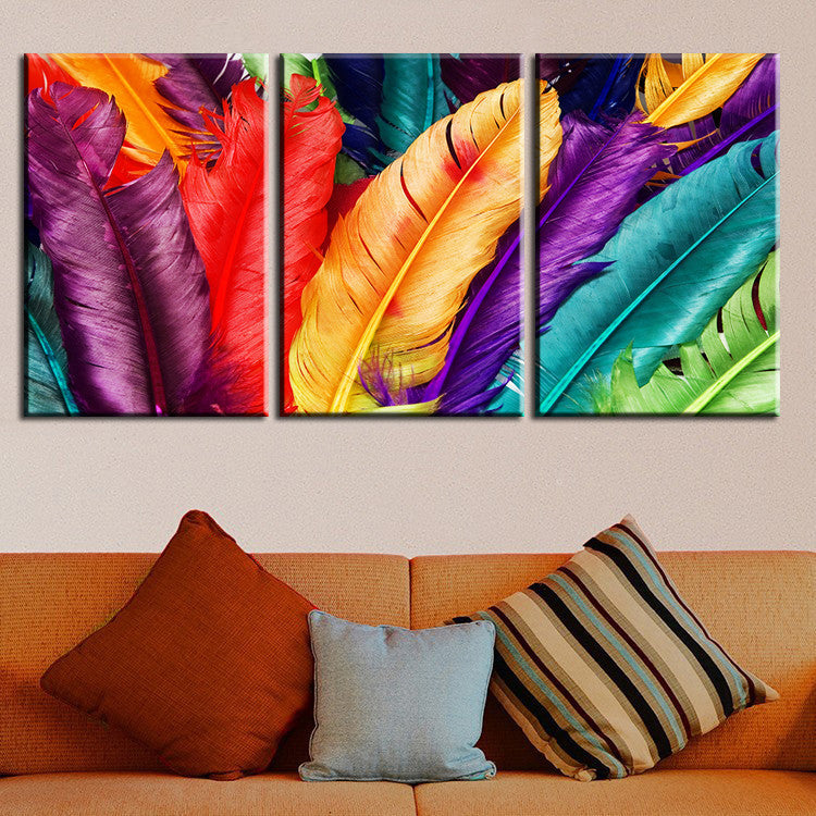 3 Piece Home Decoration Modern Canvas Wall Art Colored Feathers Oil Painting Picture Print On Canvas For Bedroom No Frame-Dollar Bargains Online Shopping Australia