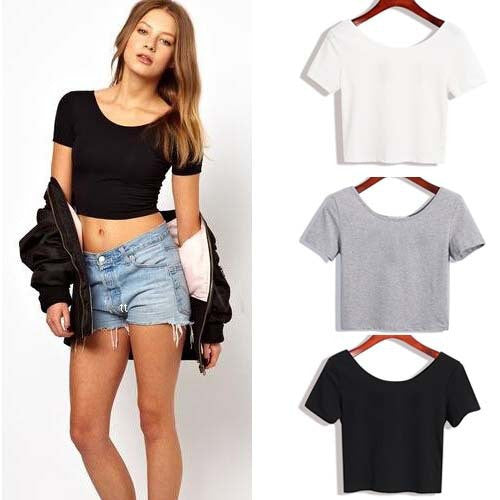 Summer Sexy Crop Top Ladies Short Sleeve t shirt women tops Basic Stretch T-shirts Bare-midriff solid color easy match-Dollar Bargains Online Shopping Australia