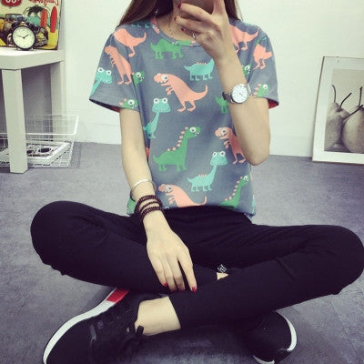 Retro Animal Dinosaur Printing T shirt Women Summer Japanese Harajuku Style Short-sleeved T-shirt Woman Tops S-XL-Dollar Bargains Online Shopping Australia