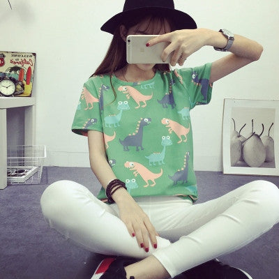 Retro Animal Dinosaur Printing T shirt Women Summer Japanese Harajuku Style Short-sleeved T-shirt Woman Tops S-XL-Dollar Bargains Online Shopping Australia