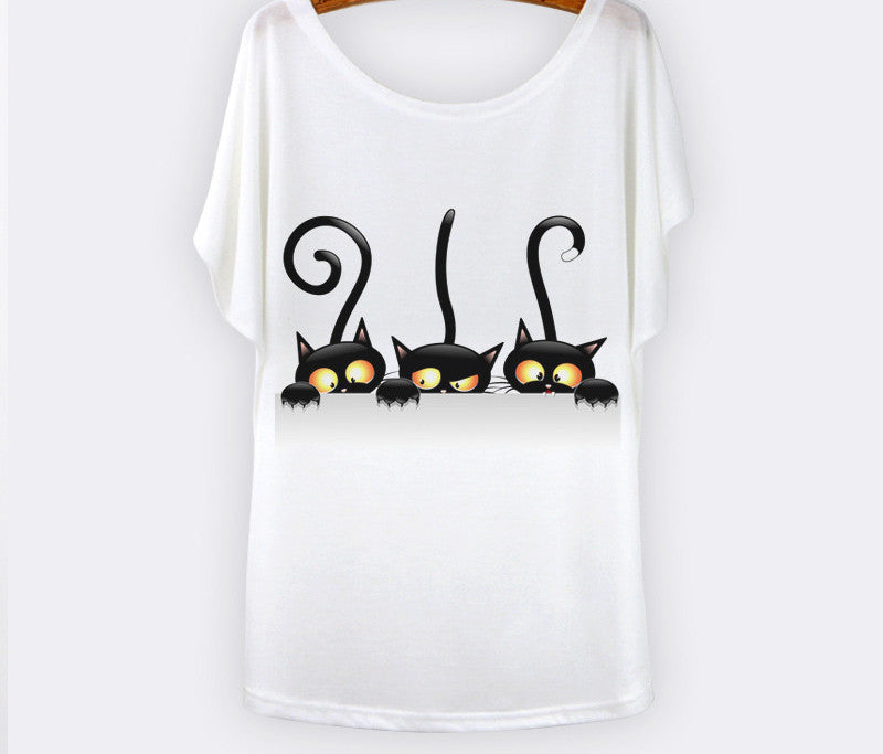 Harajuku Cat t-shirt Women Tee Shirt Femme Summer Casual Animal Cartoon print short sleeve Loose Ladies tops t shirt White-Dollar Bargains Online Shopping Australia