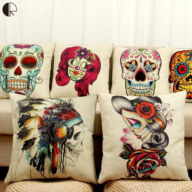 Halloween Mexican Sugar Skull Cushion (No inner) Decorative Throw Pillow Sofa Home Decor Almofada Cojines Decorativos Coussin-Dollar Bargains Online Shopping Australia