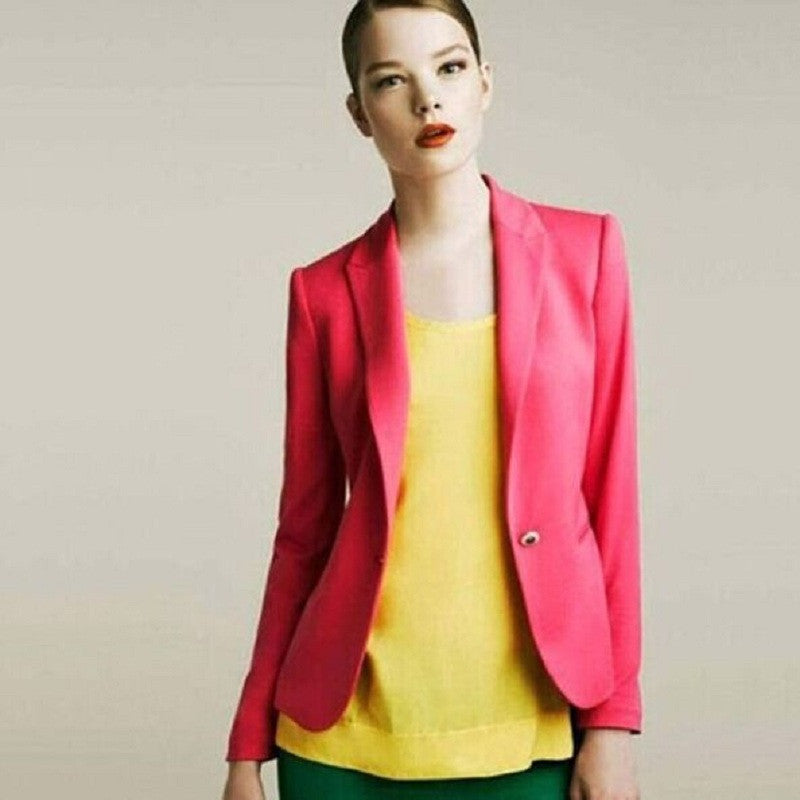 Candy Color Womens Blazer Single Button Slim Blazer Casual Suit Coat Plus Size XXL XS Blazer A7996-Dollar Bargains Online Shopping Australia