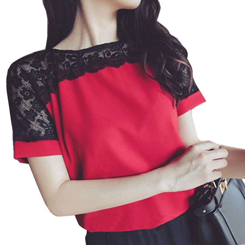 Women Blouses Summer Lace Chiffon Blouse Blusa Feminina Tops Fashion Chemise Femme Shirts Plus Size 5XL Red White Pink-Dollar Bargains Online Shopping Australia