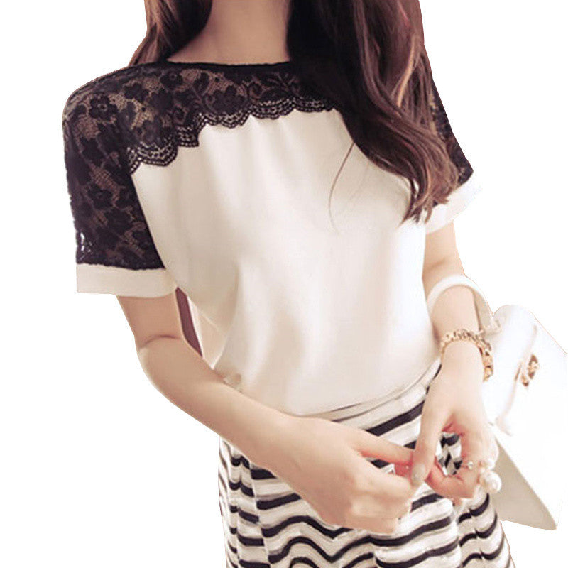 Women Blouses Summer Lace Chiffon Blouse Blusa Feminina Tops Fashion Chemise Femme Shirts Plus Size 5XL Red White Pink-Dollar Bargains Online Shopping Australia