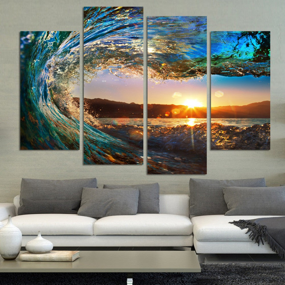 4 Panel Modern Seascape Painting Canvas Art HDSea wave Landscape Wall Picture For Bed Room Unframed F213-Dollar Bargains Online Shopping Australia