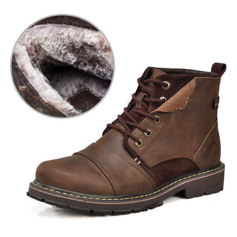Winter men boots warm genuine leather boots with fur waterproof motorcycle boots plus size-Dollar Bargains Online Shopping Australia