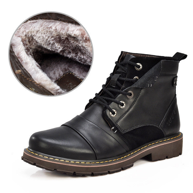 Winter men boots warm genuine leather boots with fur waterproof motorcycle boots plus size-Dollar Bargains Online Shopping Australia