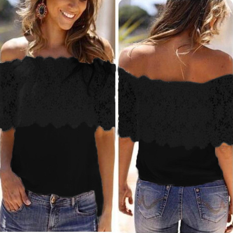 Summer Style Women Sexy Tops Casual Off Shoulder Blouse Chiffon Lace Floral Blouse Solid Shirts-Dollar Bargains Online Shopping Australia