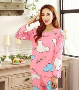 19 Colors Women Pajamas Suits Spring Autumn Cartoon Female Long-sleeve Pajama Pants Milk Silk Pajamas Suits tracksuit-Dollar Bargains Online Shopping Australia