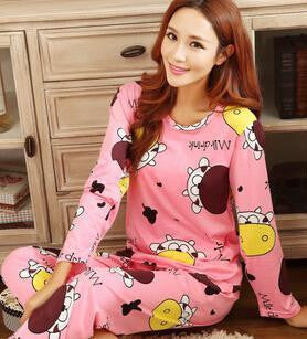 19 Colors Women Pajamas Suits Spring Autumn Cartoon Female Long-sleeve Pajama Pants Milk Silk Pajamas Suits tracksuit-Dollar Bargains Online Shopping Australia