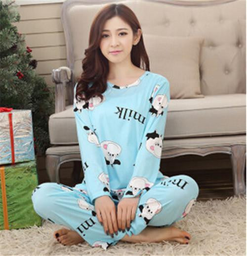 19 Colors Women Pajamas Suits Spring Autumn Cartoon Female Long-sleeve Pajama Pants Milk Silk Pajamas Suits tracksuit-Dollar Bargains Online Shopping Australia