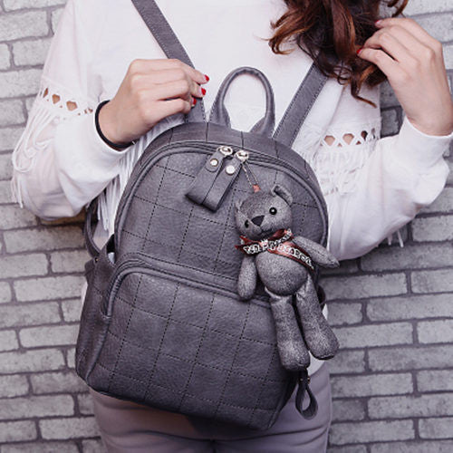 Fashion Small Bear Pendant Girls Schoolbag Nubuck Leather Women Backpack Double Zipper Women Bag Vintage Backpack-Dollar Bargains Online Shopping Australia