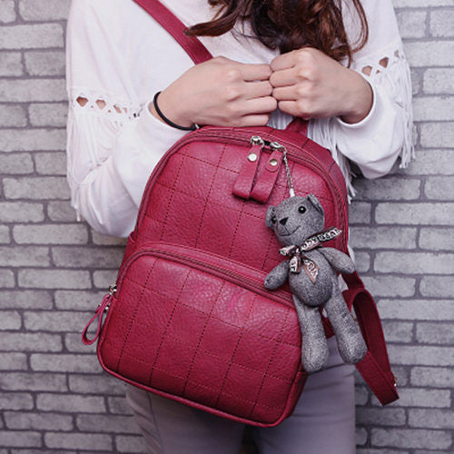 Fashion Small Bear Pendant Girls Schoolbag Nubuck Leather Women Backpack Double Zipper Women Bag Vintage Backpack-Dollar Bargains Online Shopping Australia