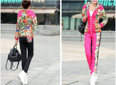 Winter Jacket Women Casual Flower Printed Hooded Warm Thickening Parka (Coat+Pants Sets ) WAT270-Dollar Bargains Online Shopping Australia