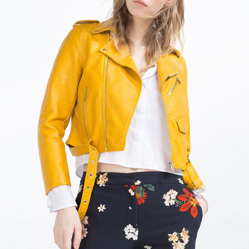 Europen style bomber orange leather jacket women shorts women Sashes jaqueta couro casual 4 color leather jackets-Dollar Bargains Online Shopping Australia